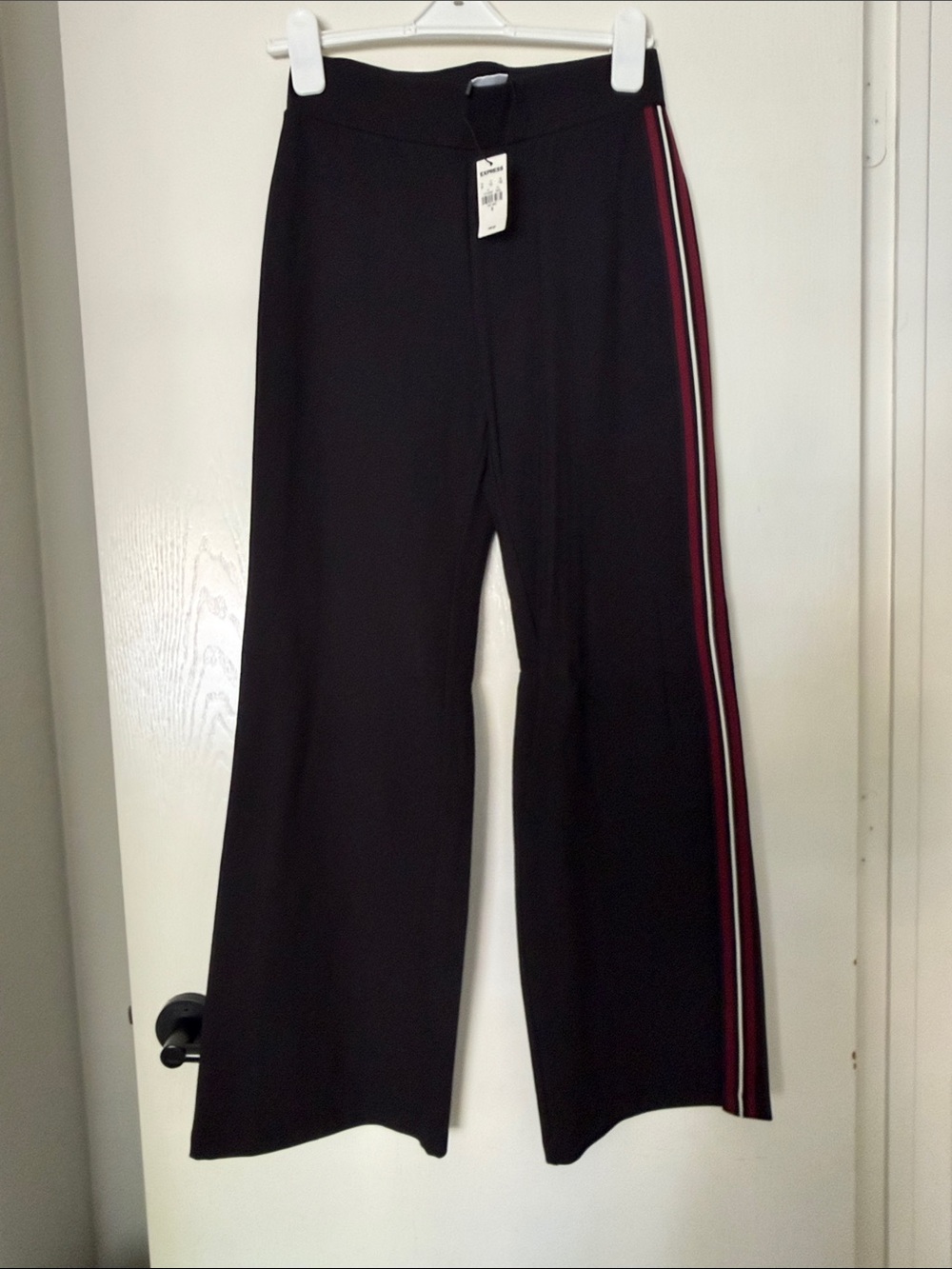 Express Black Wide-Leg Pants with Pink & White Side Stripes